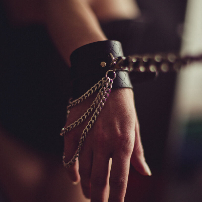 Leather Bracelet with Chains and Custom Engraving