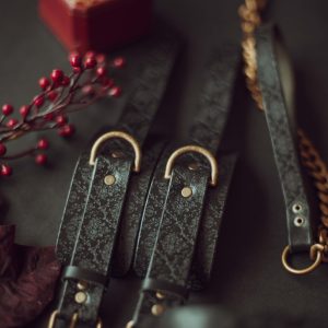 Italian Leather Handcuffs with Engraved Pattern