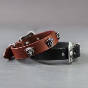 Italian Leather Bracelet with Silver Medusa Charm