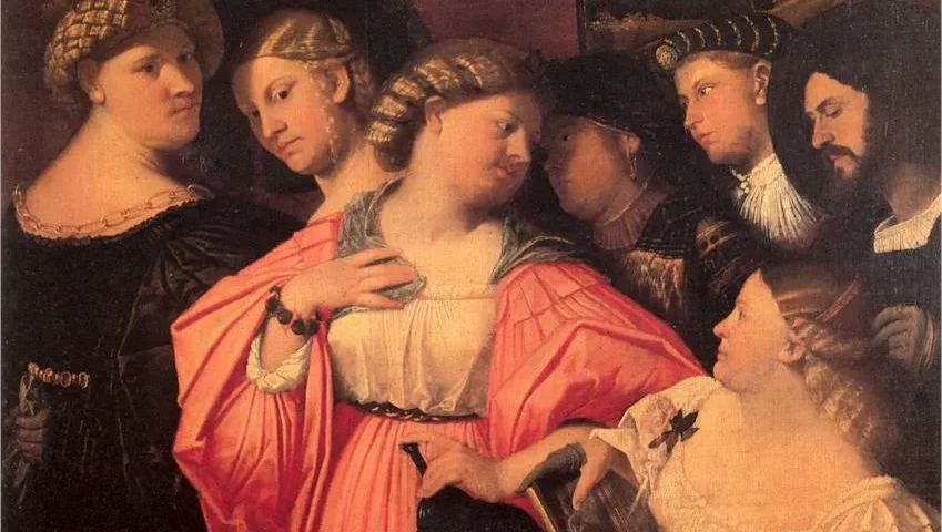 Giovanni Cariani, circa 1519: Four Courtesans and Three Gentlemen