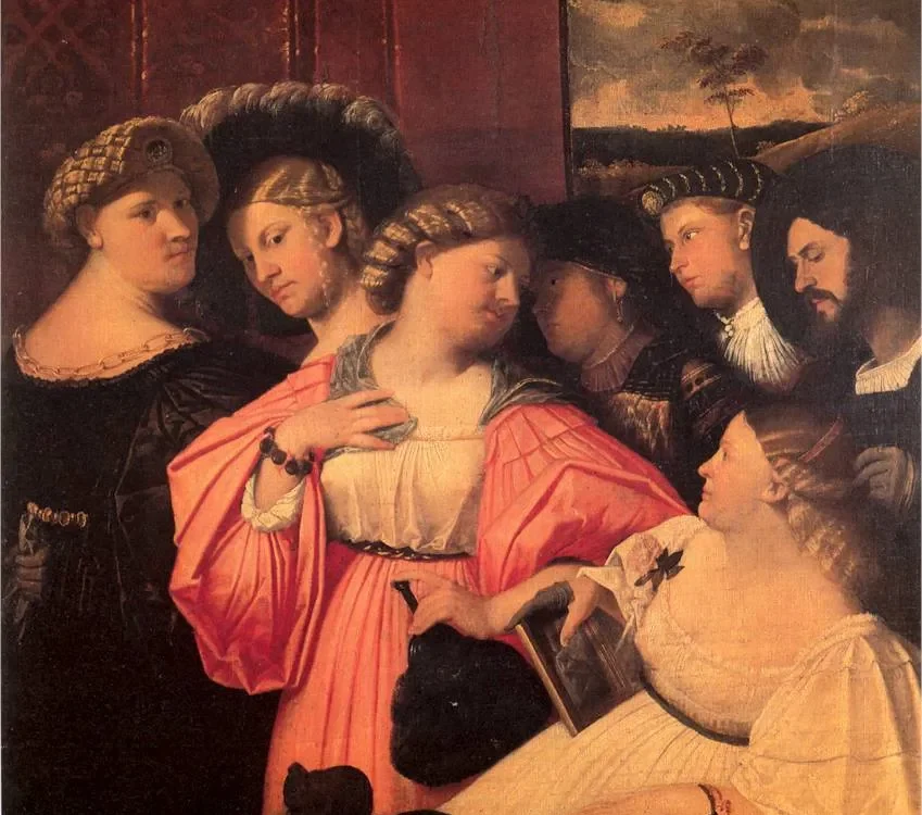 Giovanni Cariani, circa 1519: Four Courtesans and Three Gentlemen