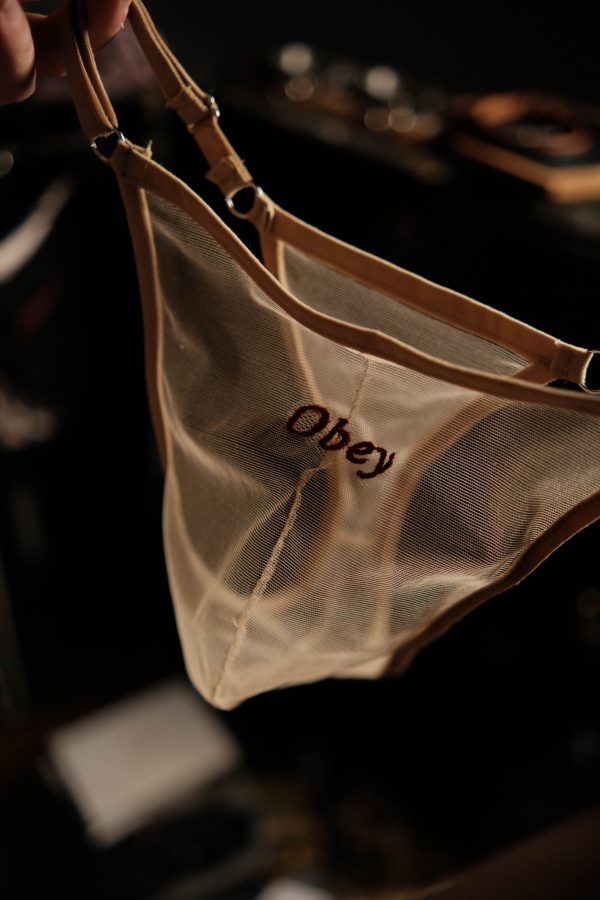 Sheer Mesh Men’s Thong with Personalized Embroidery