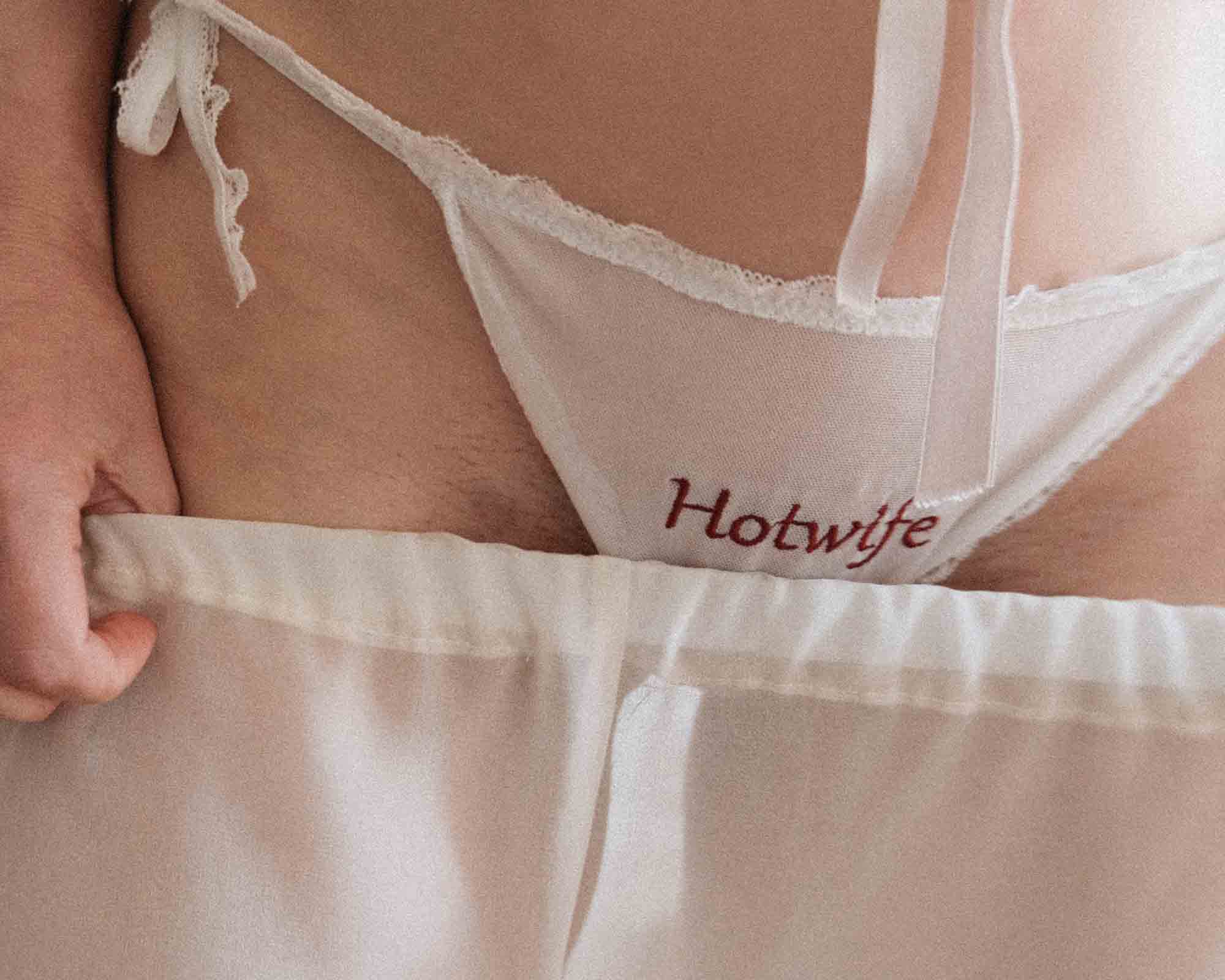 Transparent hotwife panties with embroidered inscription