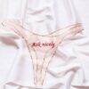 Sheer nude mesh panties with red Ask nicely embroidery by La Cortigiana