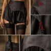 Atelier Garter black satin garter with HW embroidery and red crystal details