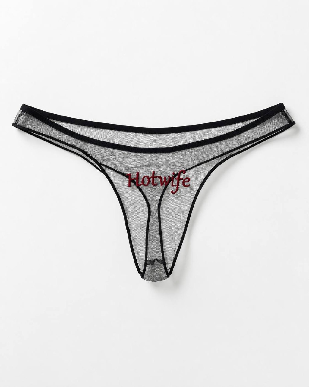 Black sheer mesh Hotwife embroidered panties front view