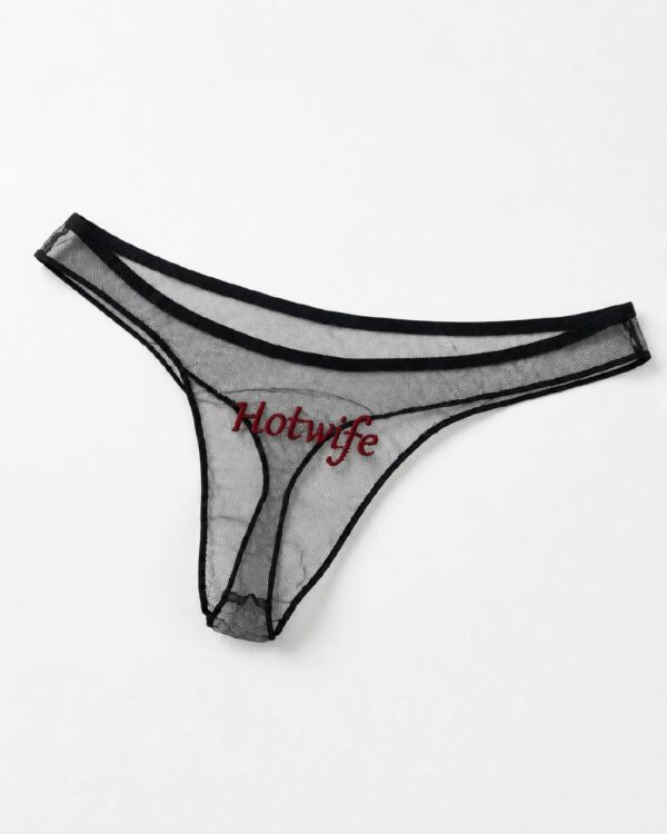 Black sheer mesh Hotwife panties angled view
