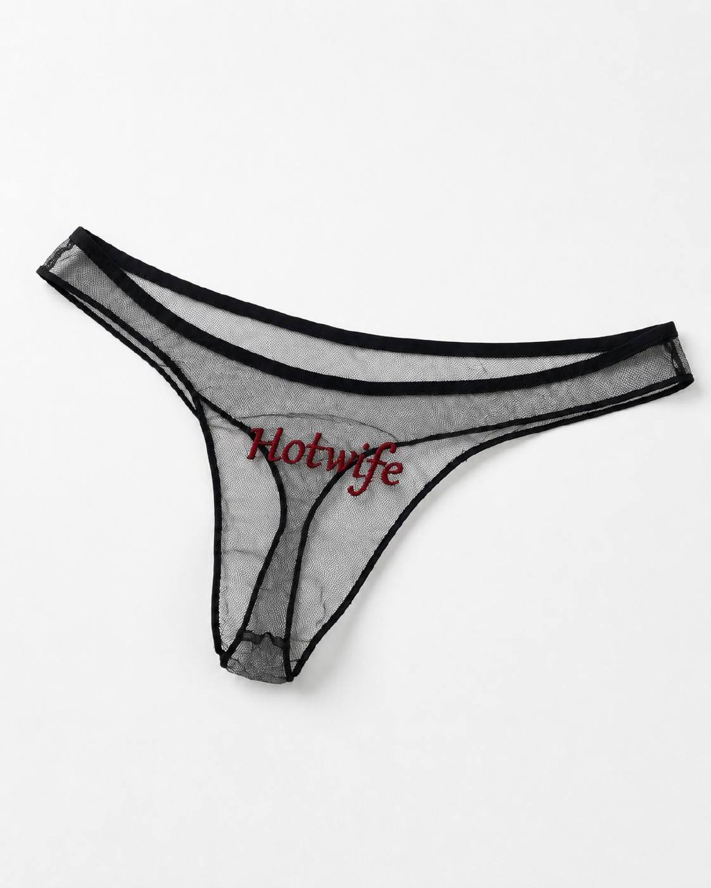Black sheer mesh Hotwife panties angled view