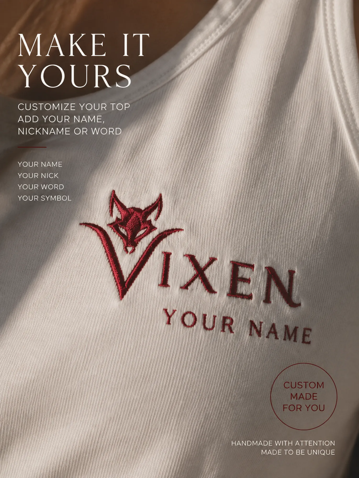 Vixen symbol embroidered on a La Cortigiana crop top