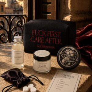 La Cortigiana Aftercare Ritual Kit with pouch and care essentials