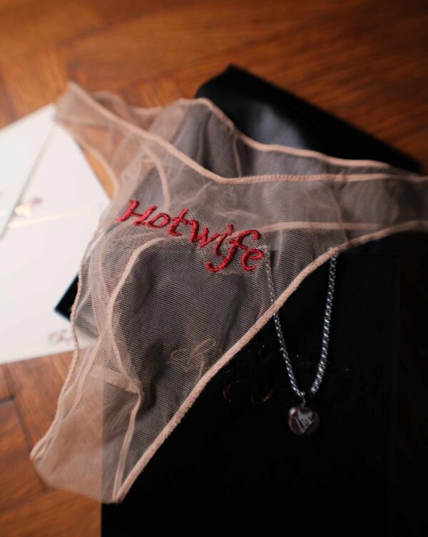 Personalized sheer Hotwife panties in a La Cortigiana gift box