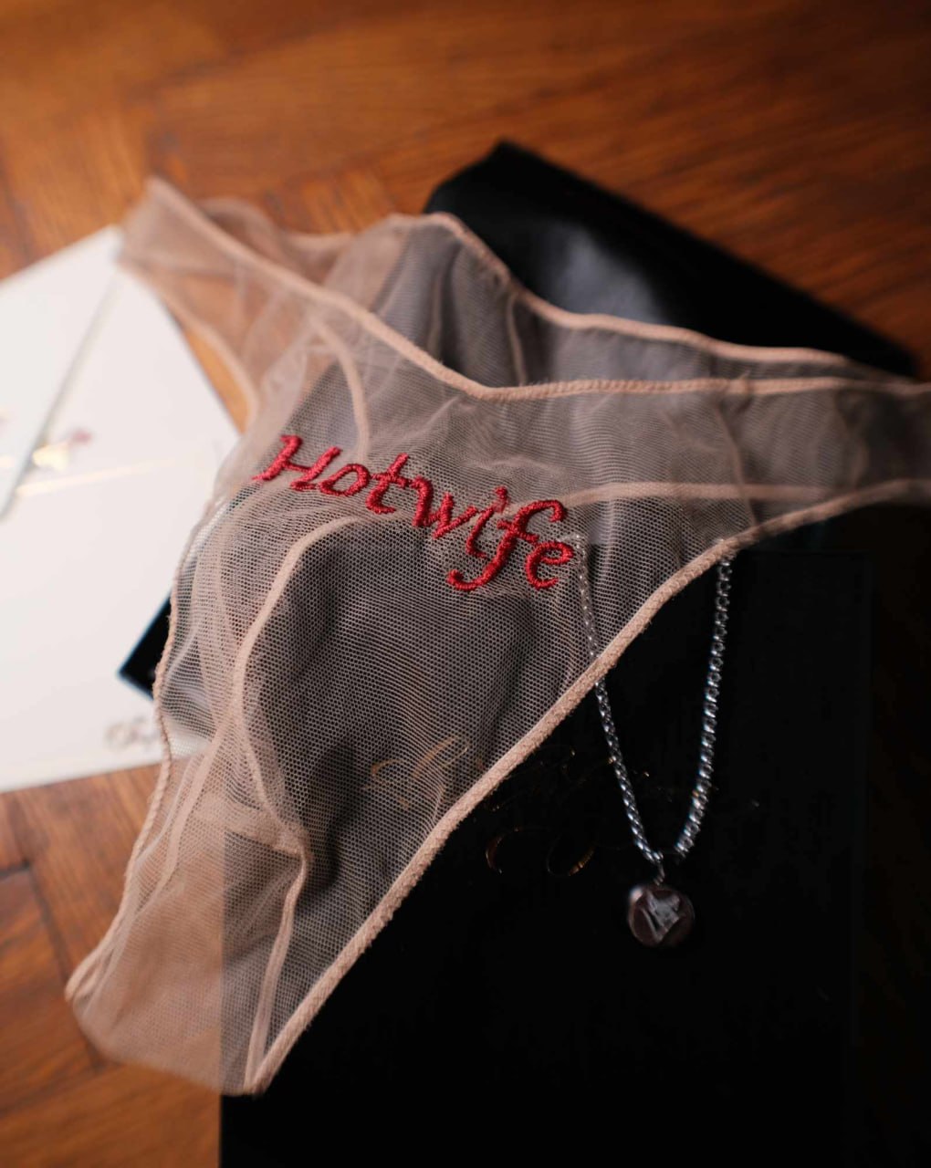 Personalized sheer Hotwife panties in a La Cortigiana gift box