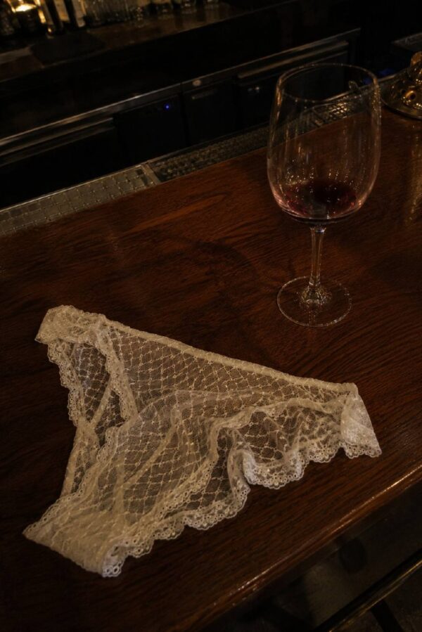 Transparent lace panties with custom embroidery by La Cortigiana
